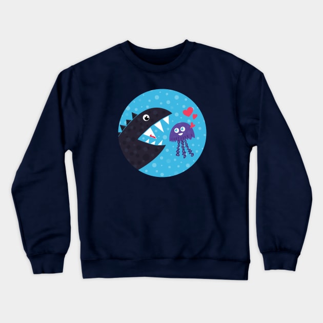 Cute Jellyfish In Love With Sea Monster Crewneck Sweatshirt by Boriana Giormova